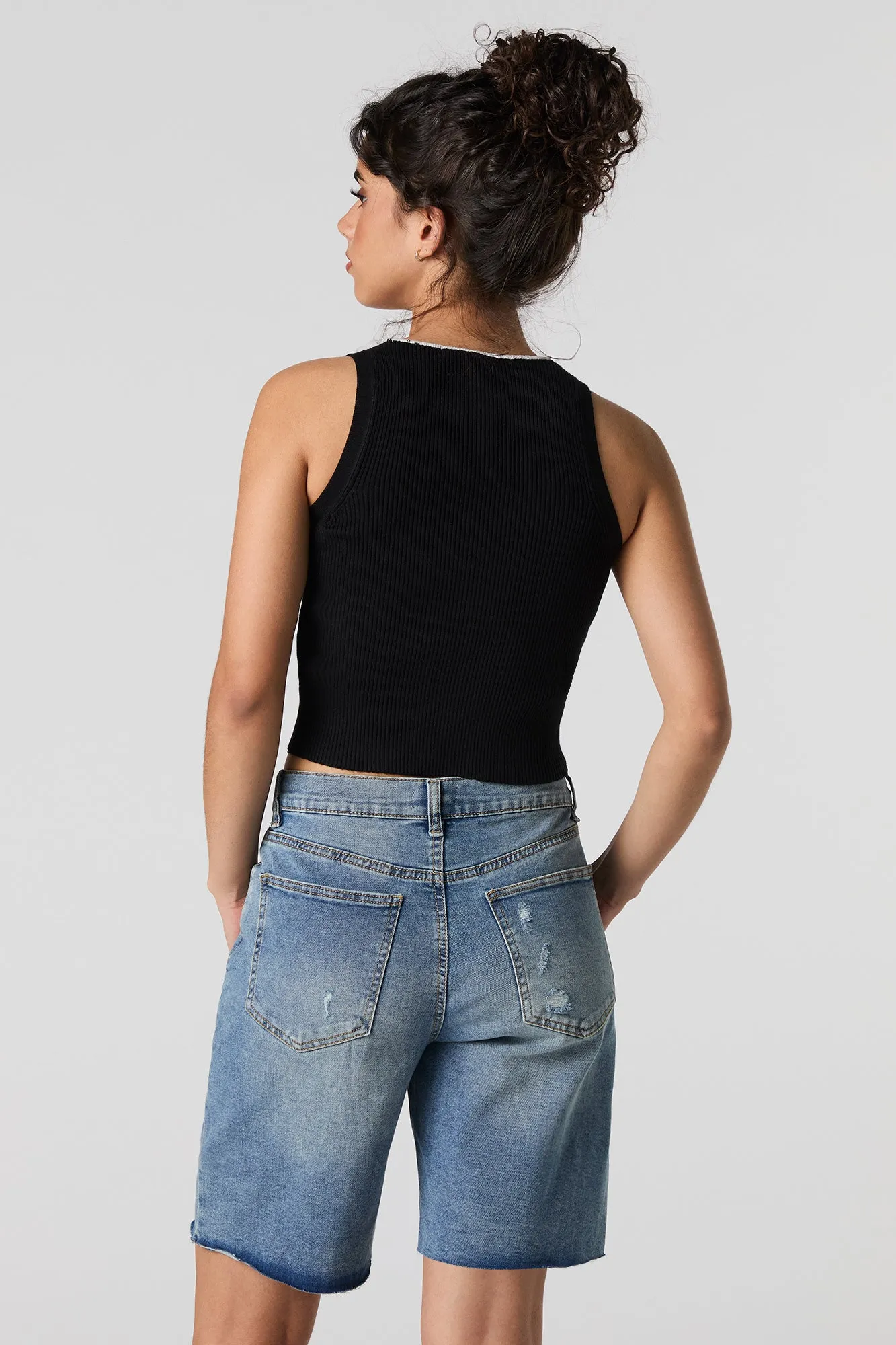 Bermuda en denim extensible à effet d'usure sold by Urban Planet product image thumbnail 5