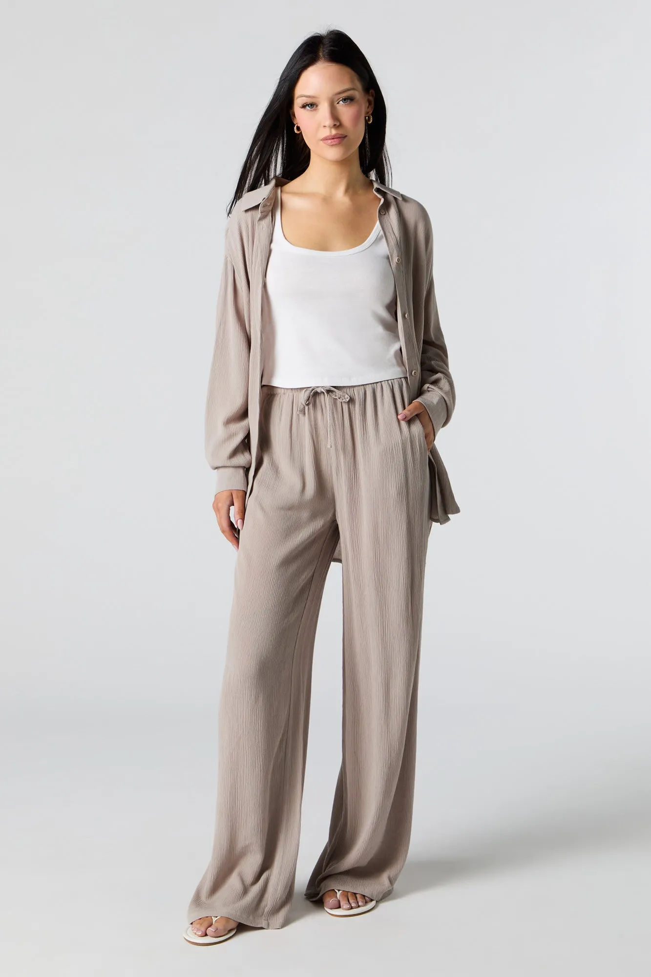 Crinkle Drawstring Wide Leg Pant sold by Urban Planet