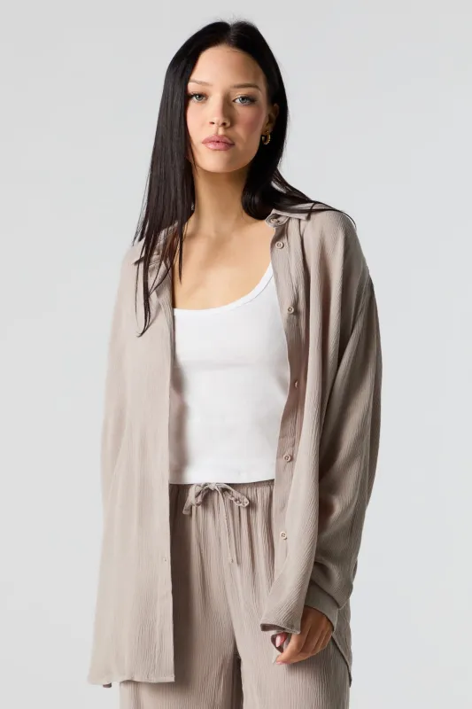 Crinkle Oversized Button-Up Top sold by Urban Planet