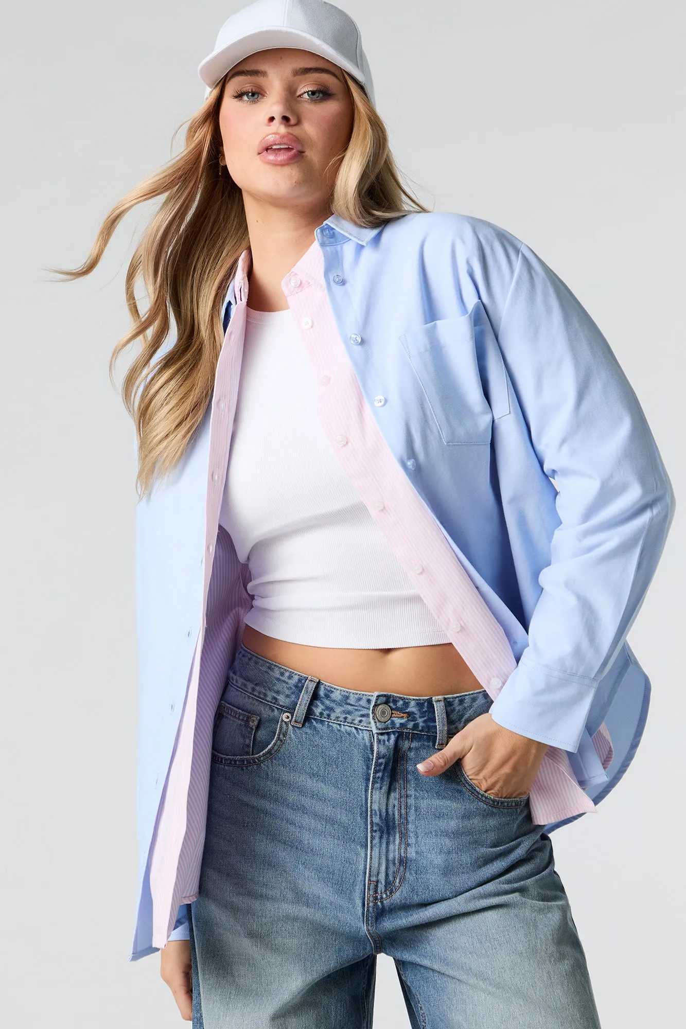 Oversized Long Sleeve Button-Up Top sold by Urban Planet