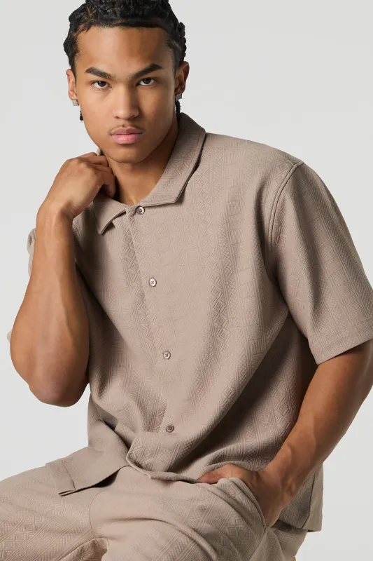 Geo Textured Boxy Button-Up Top sold by Urban Planet