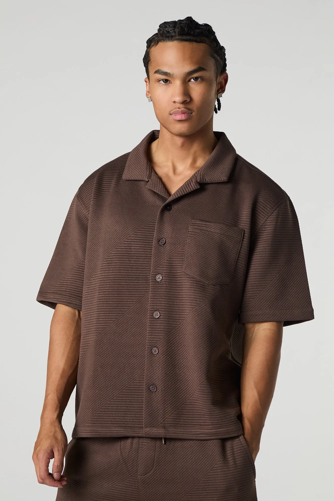 Textured Button-Up Polo Top sold by Urban Planet
