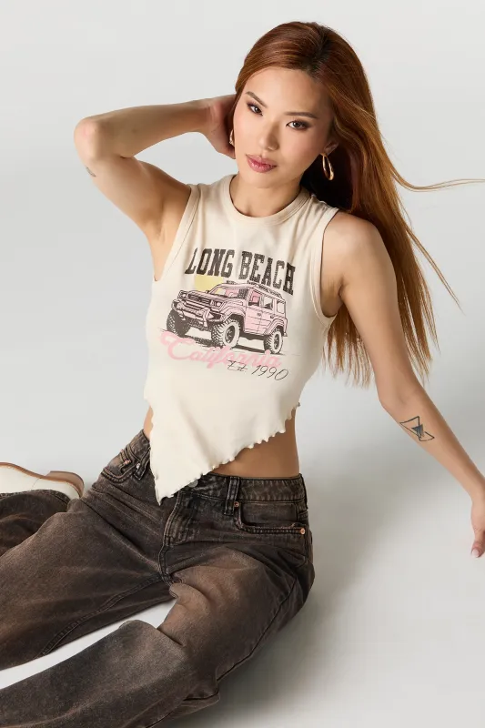 Western Graphic Washed Ribbed Asymmetrical Tank sold by Urban Planet