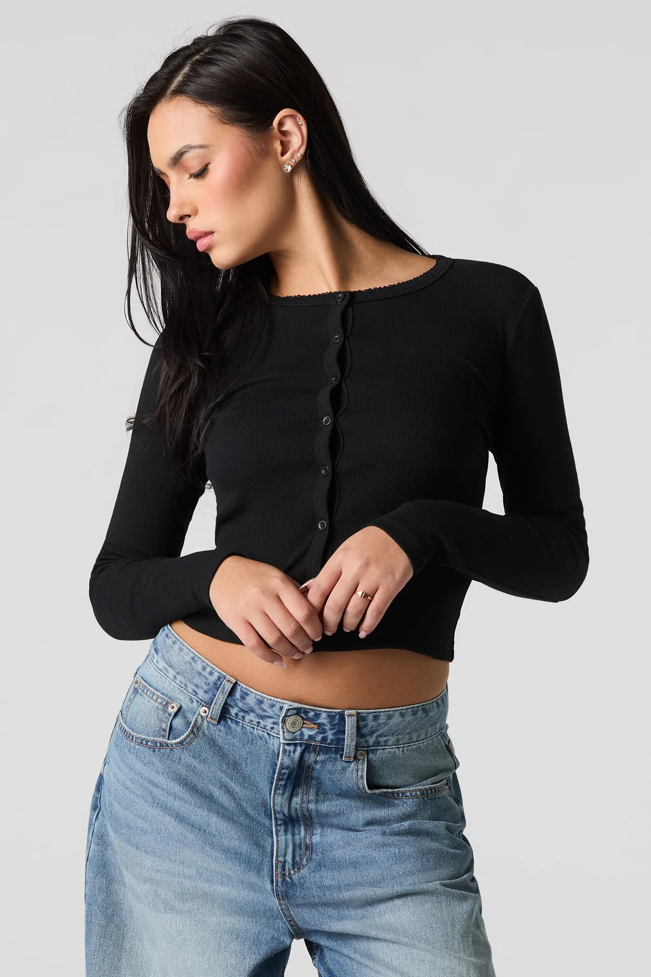 Ribbed Button-Up Cardigan Top sold by Urban Planet product image thumbnail 4