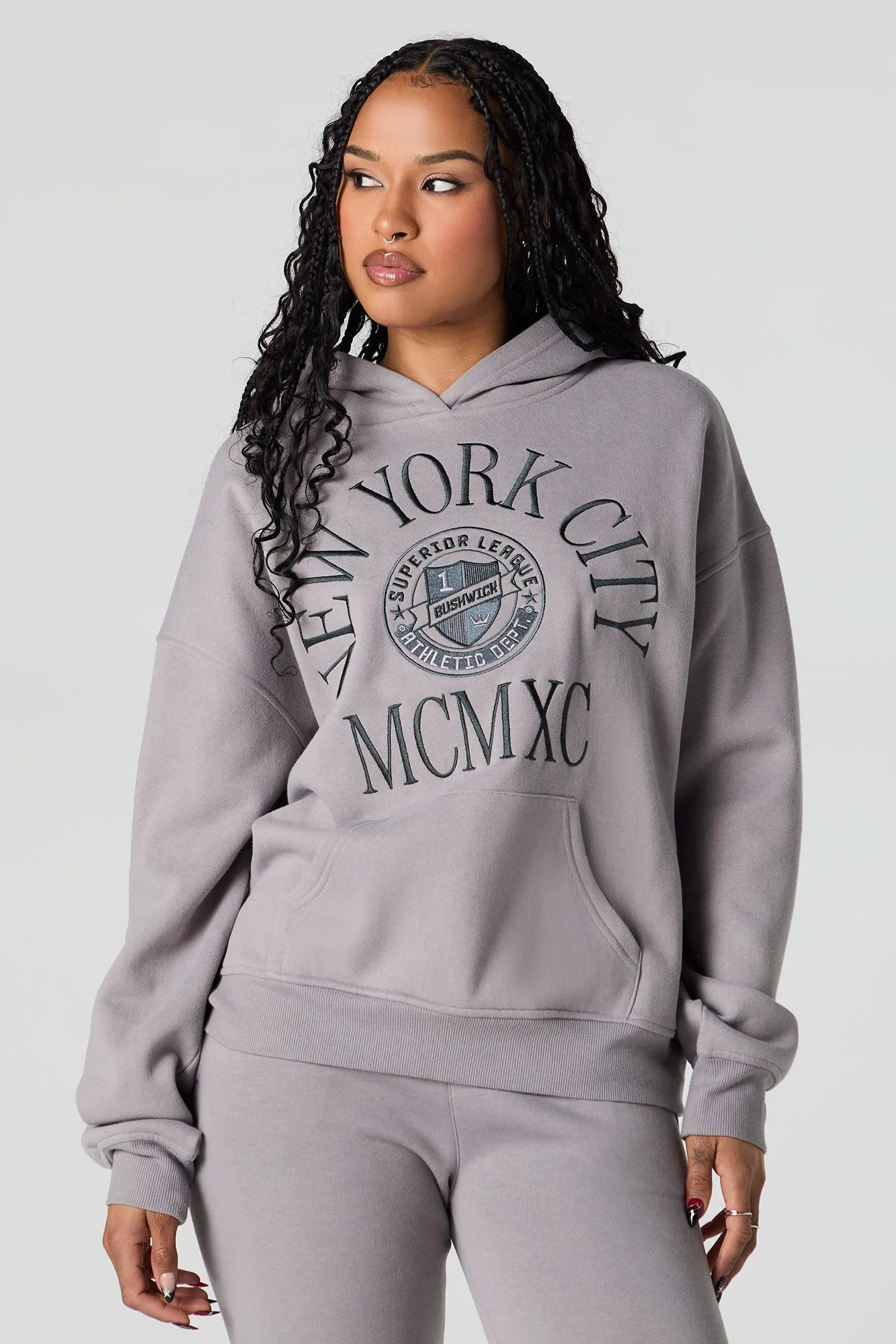 City Embroidered Oversized Fleece Hoodie sold by Urban Planet