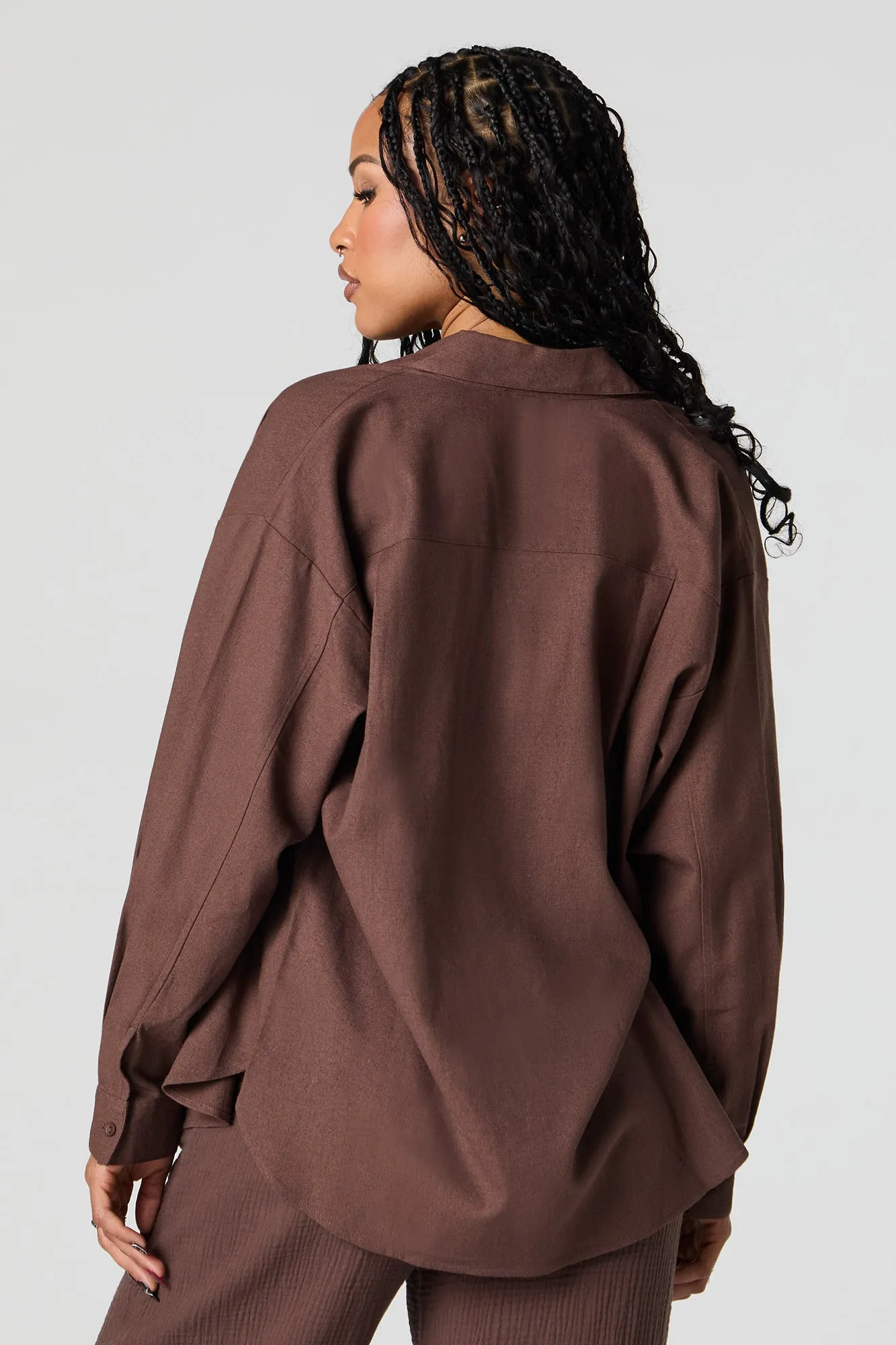 Linen-Blend Oversized Button-Up Top sold by Urban Planet product image thumbnail 2