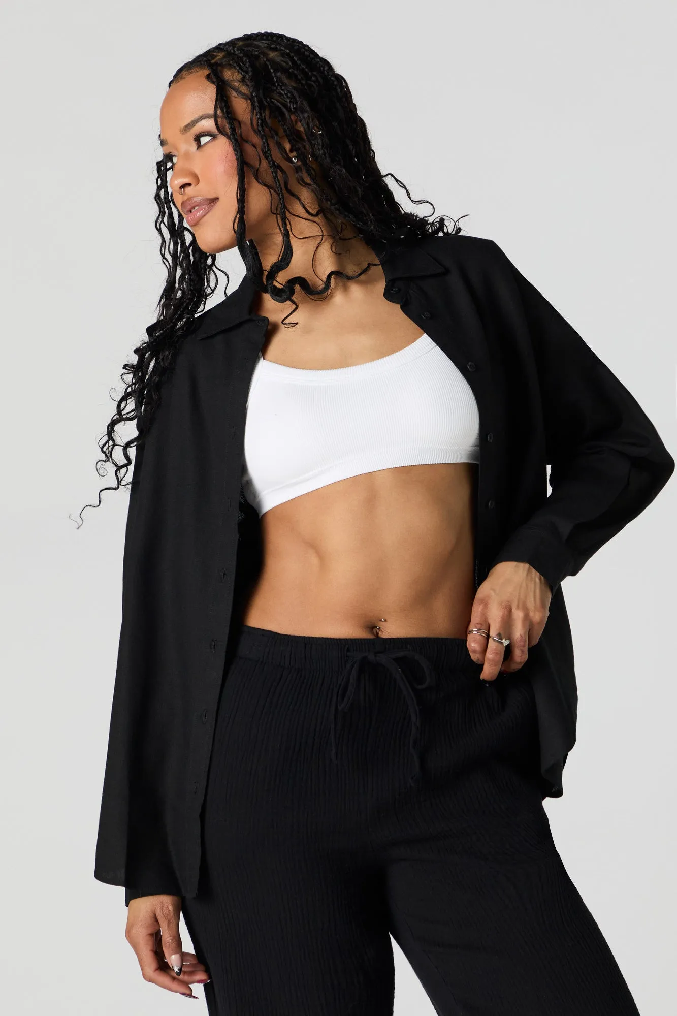 Linen-Blend Oversized Button-Up Top sold by Urban Planet product image thumbnail 4