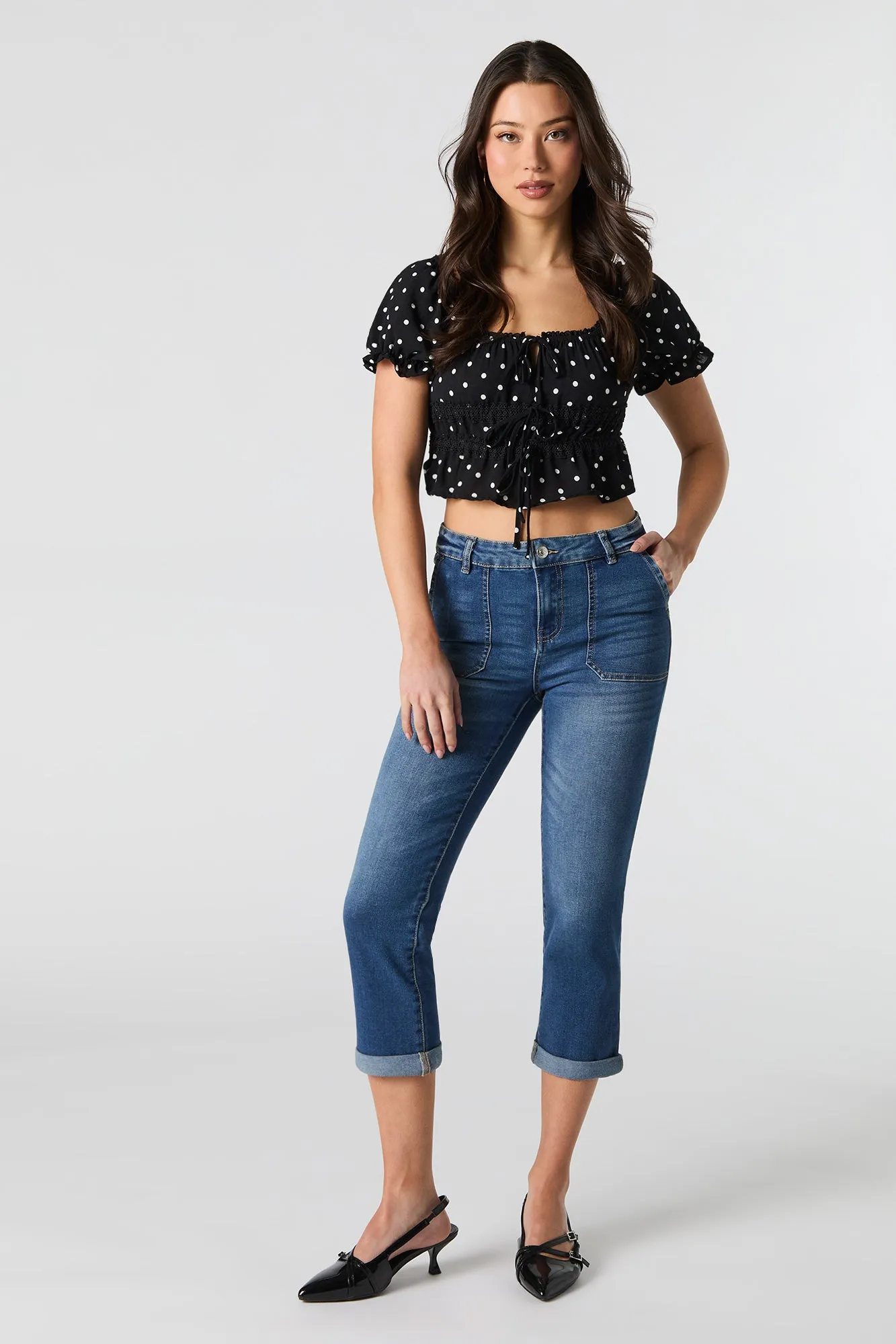 Capri en denim extensible à ourlet roulé sold by Urban Planet