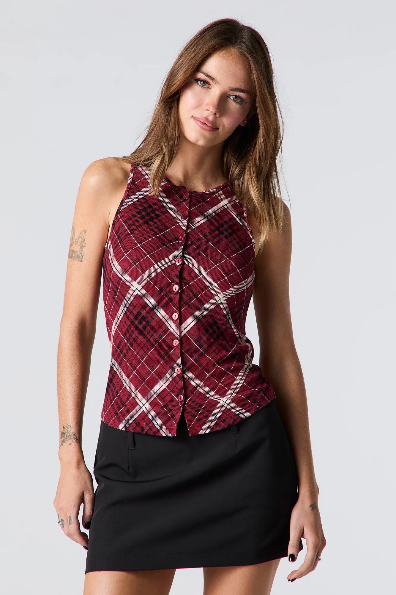 Ribbed Knit Button Front Tank sold by Urban Planet