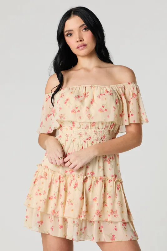 Chiffon Off Shoulder Tiered Mini Dress sold by Urban Planet