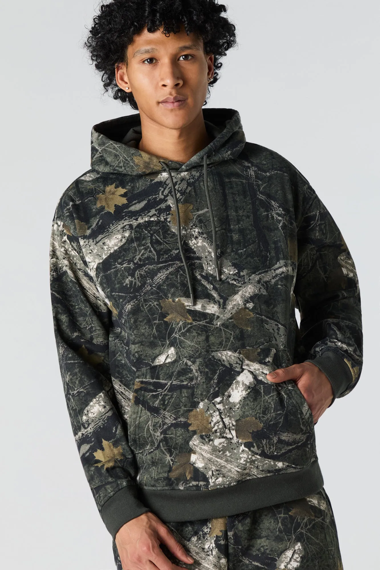 Camo Print Fleece Hoodie sold by Urban Planet