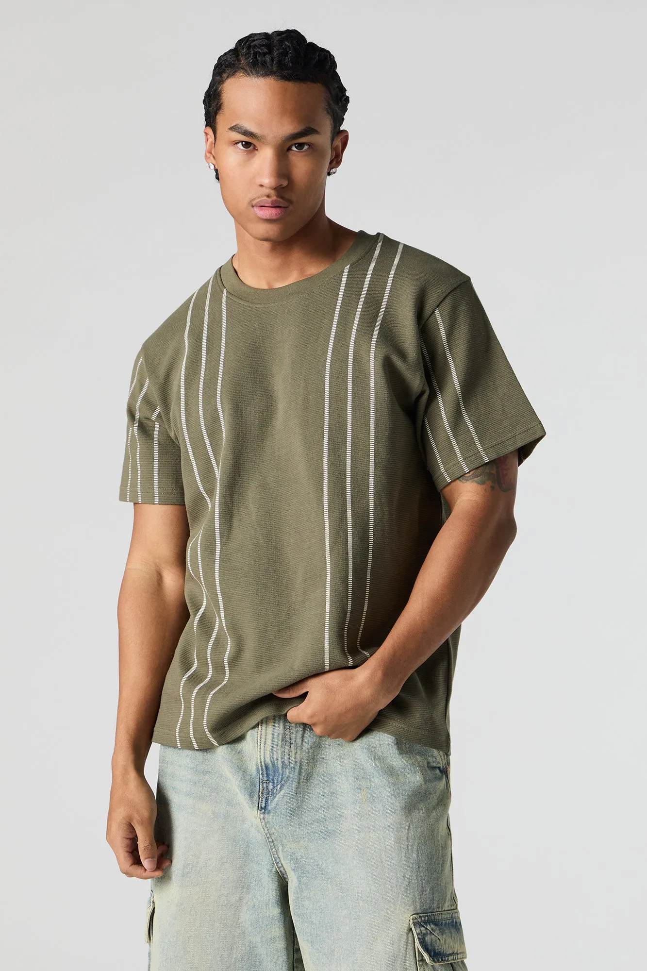 Textured Striped T-Shirt sold by Urban Planet