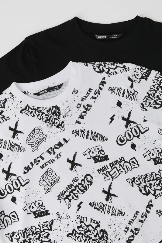 Boys Graffiti Print & Solid T-Shirt (2 Pack) sold by Urban Planet