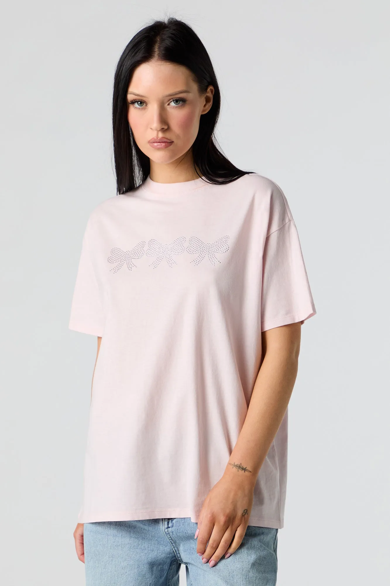 Rhinestone Bow Boyfriend T-Shirt sold by Urban Planet