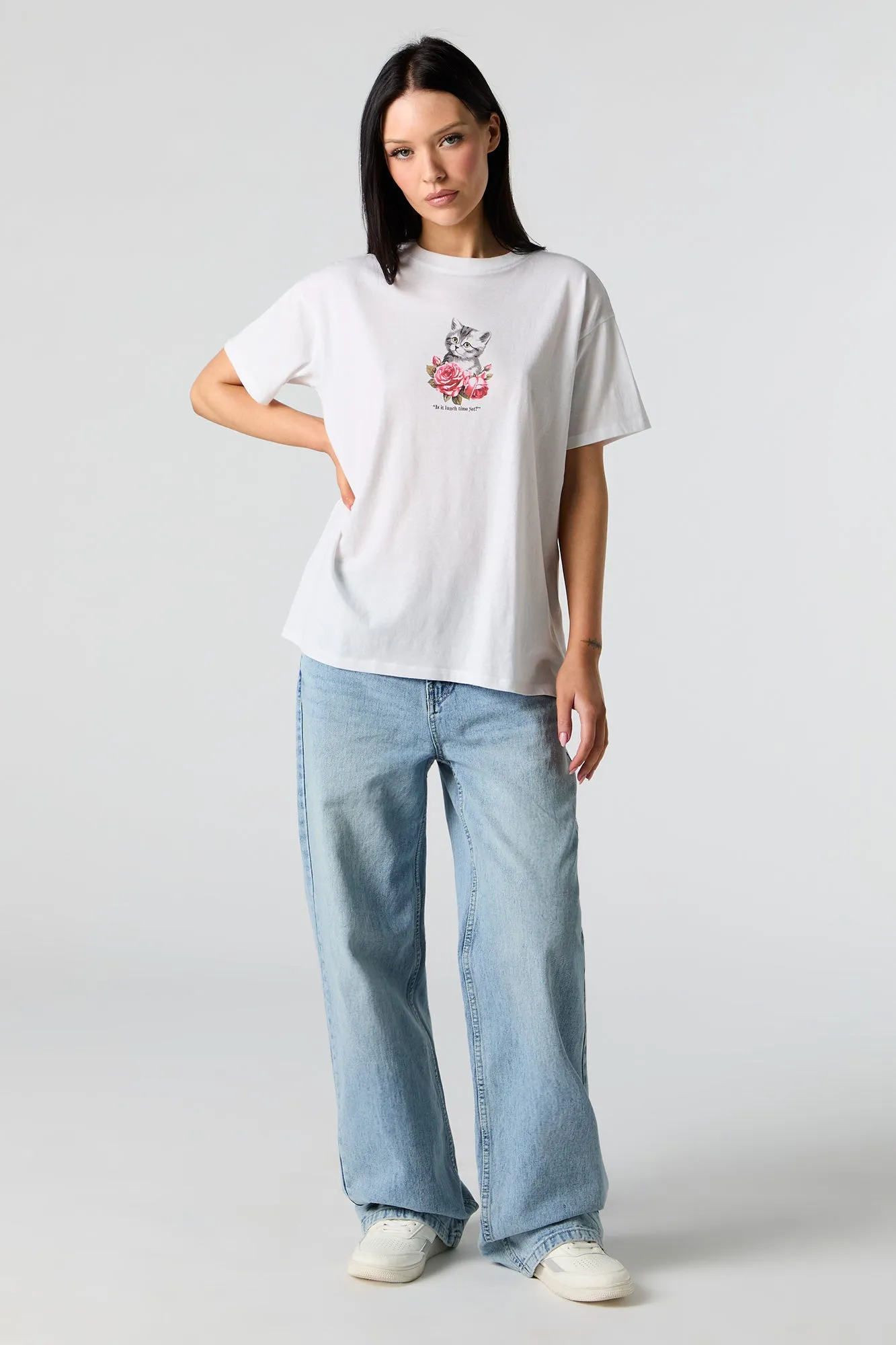 T-shirt de coupe garçonne à imprimé Kitty sold by Urban Planet product image thumbnail 3