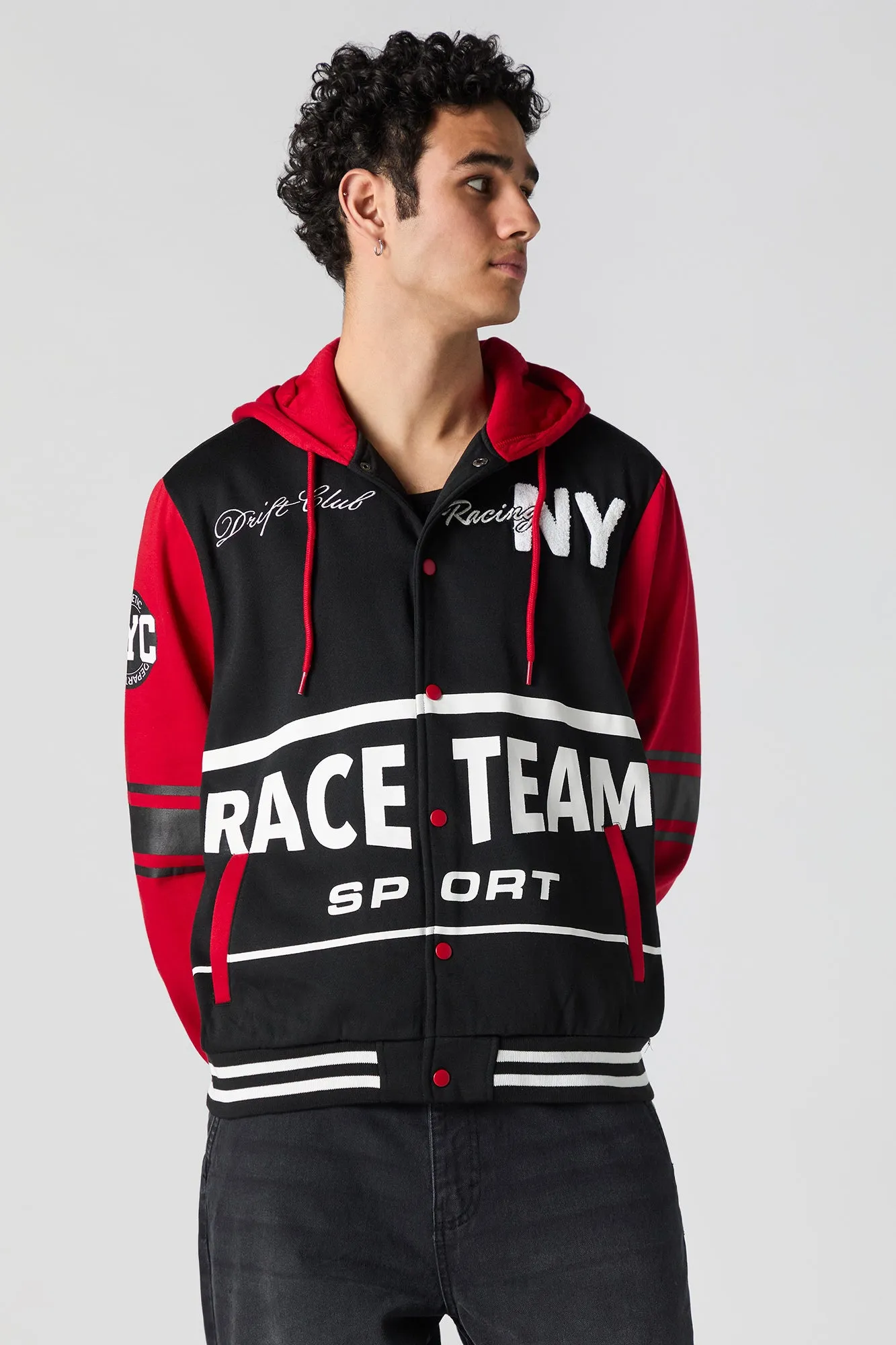 NY Racing Chenille Embroidered Varsity Jacket sold by Urban Planet