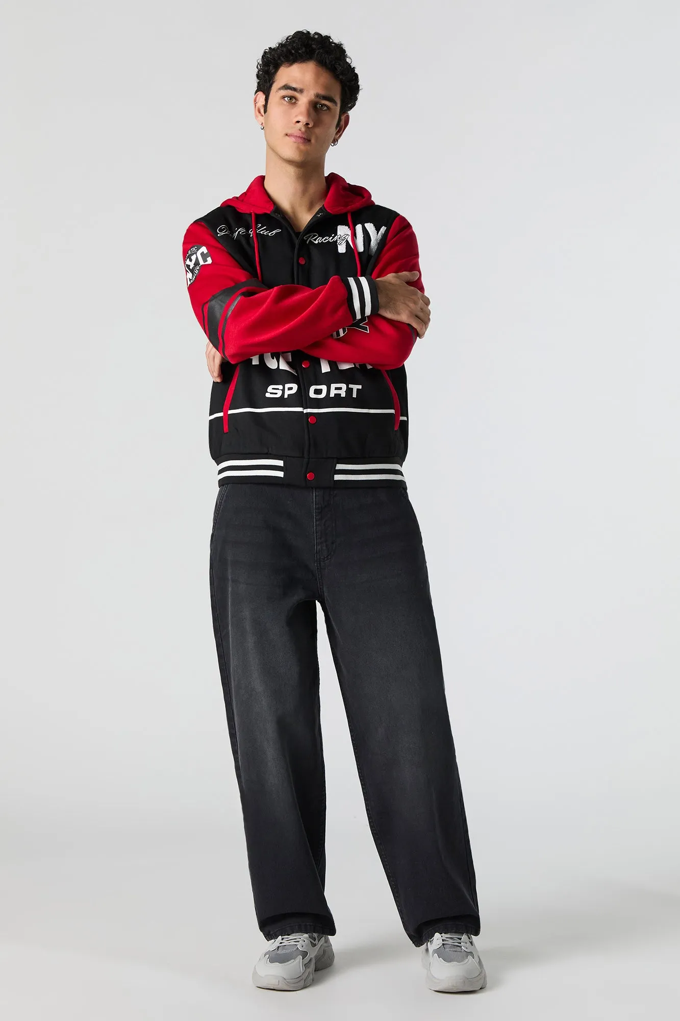NY Racing Chenille Embroidered Varsity Jacket sold by Urban Planet product image thumbnail 3
