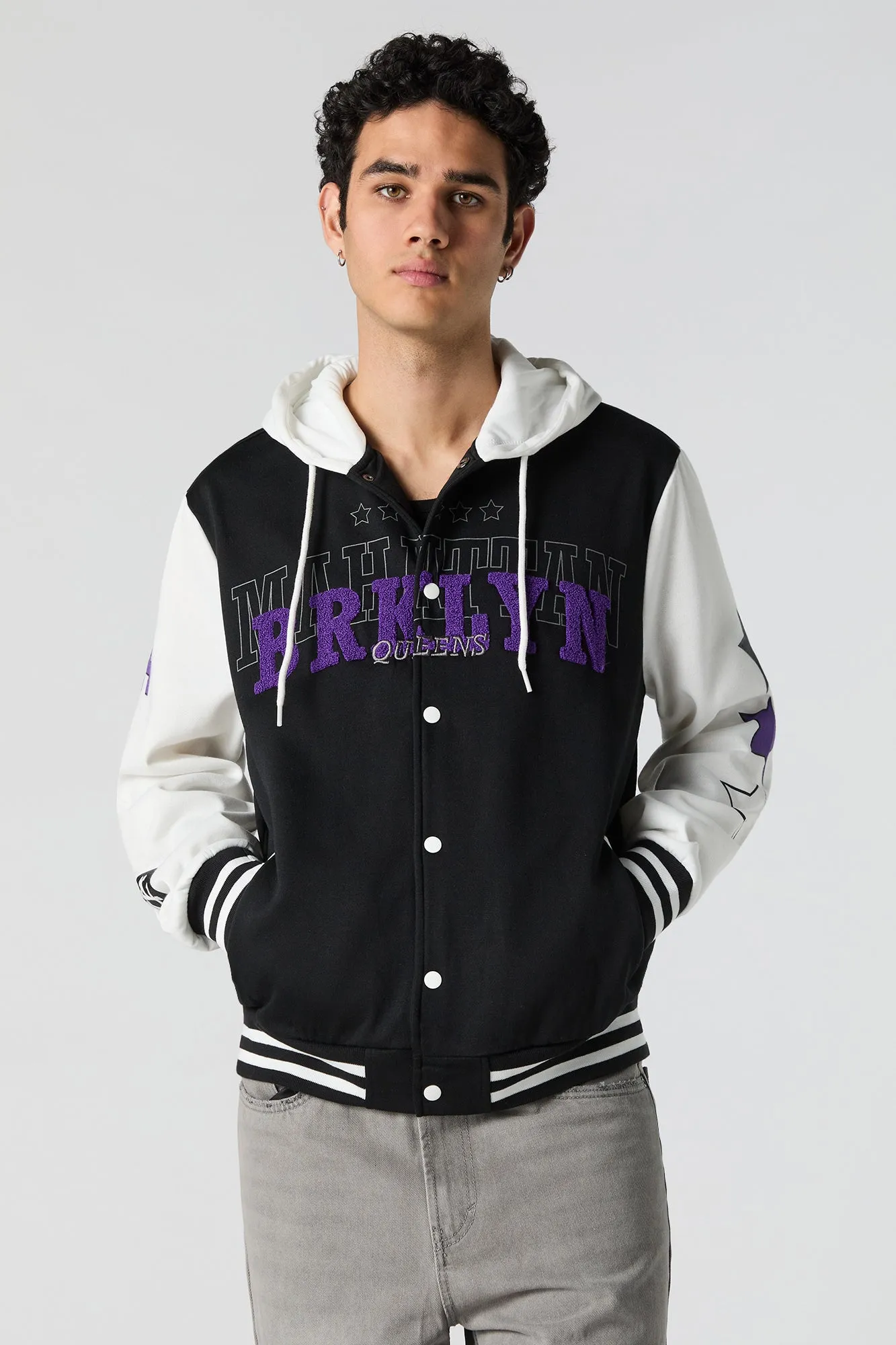 Brooklyn Chenille Embroidered Varsity Jacket sold by Urban Planet