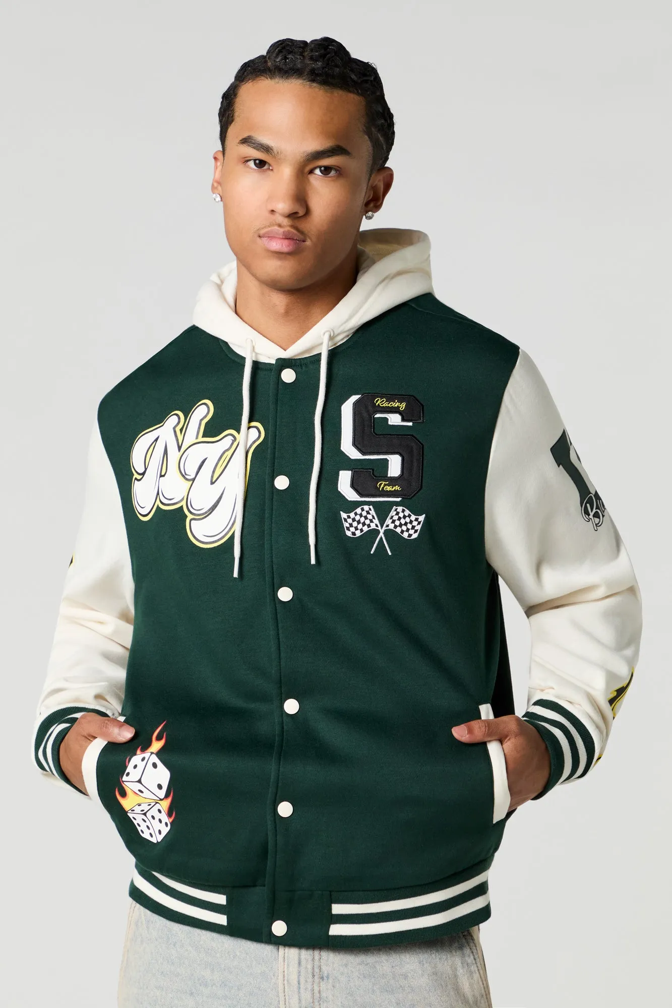 S Racing Team Twill Embroidered Varsity Jacket sold by Urban Planet