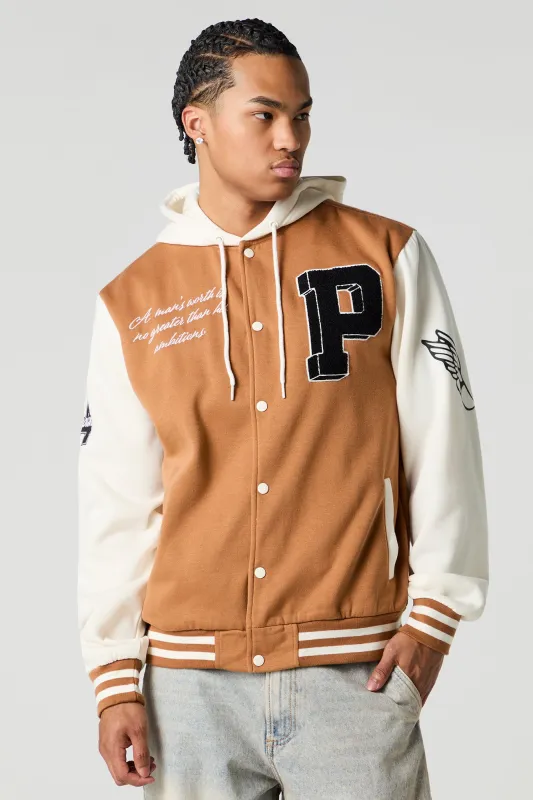 P Chenille Embroidered Varsity Jacket sold by Urban Planet