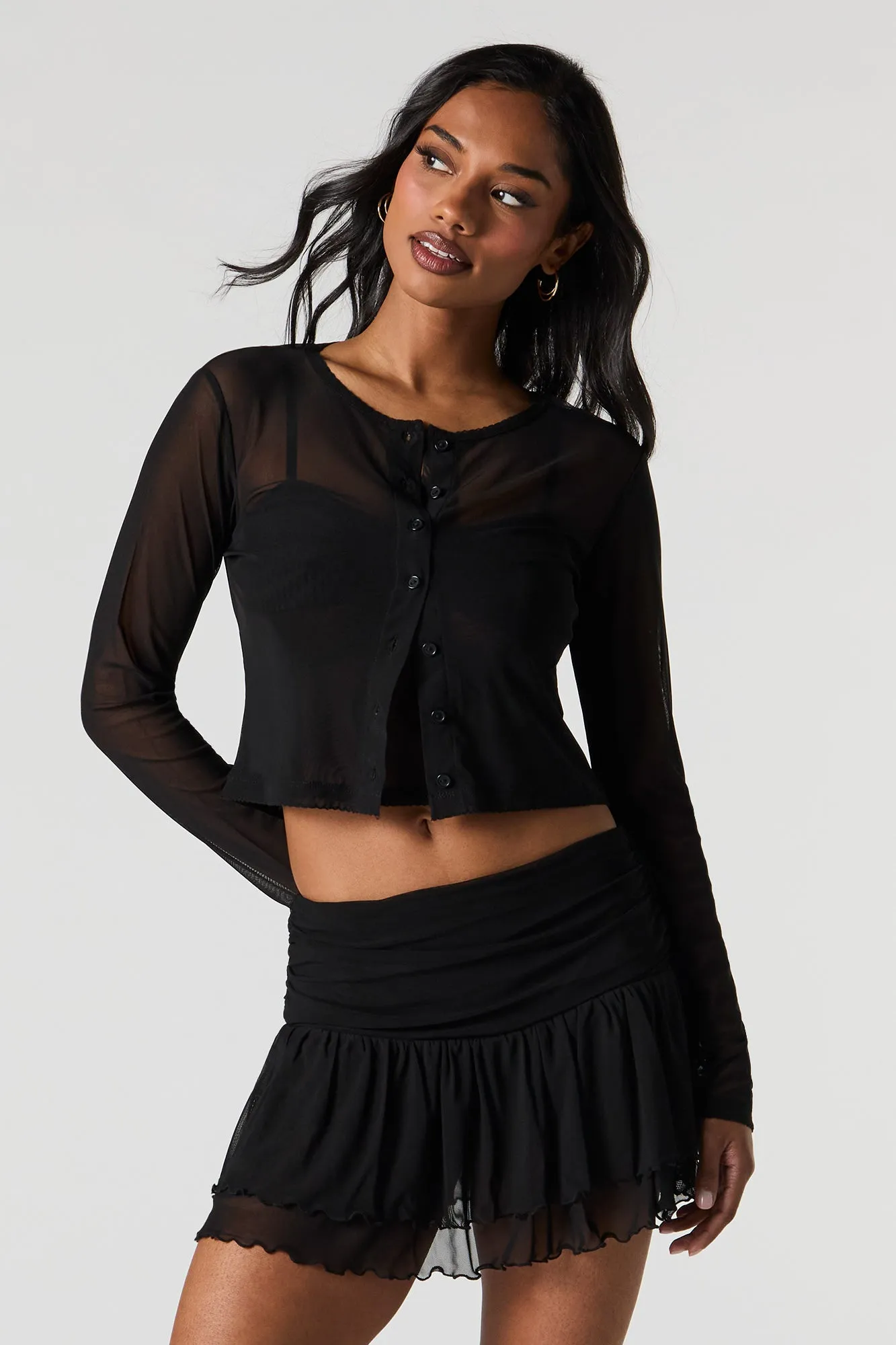 Mesh Button-Up Cardigan sold by Urban Planet product image thumbnail 5