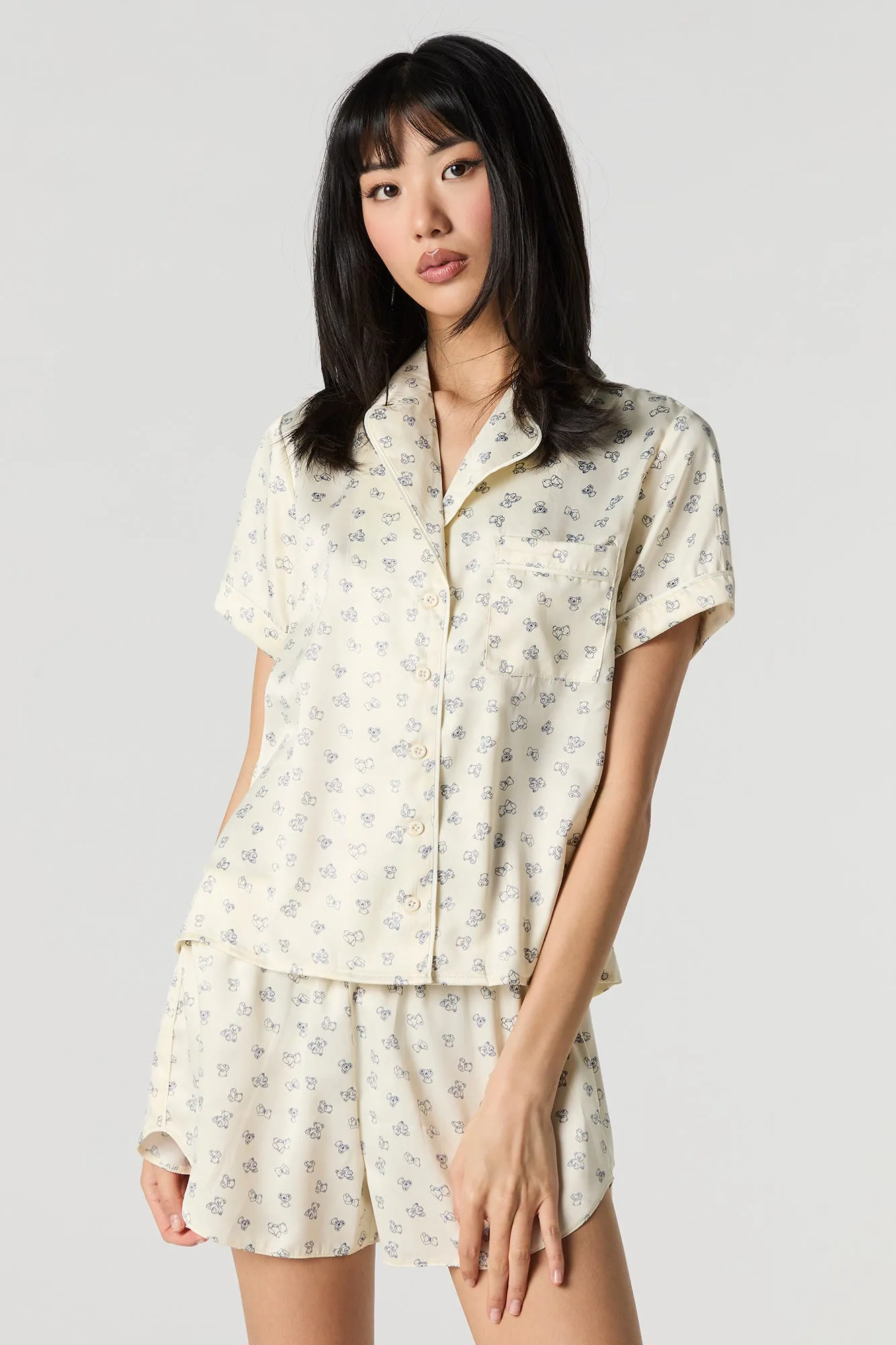 Satin Button-Up Shirt & Short 2 Piece Pajama Set sold by Urban Planet