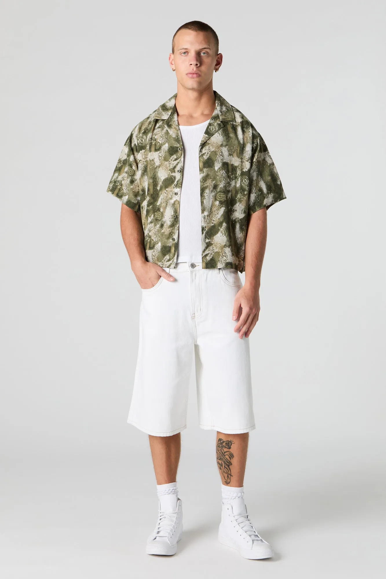Printed Boxy Short Sleeve Button-Up Top sold by Urban Planet product image thumbnail 3