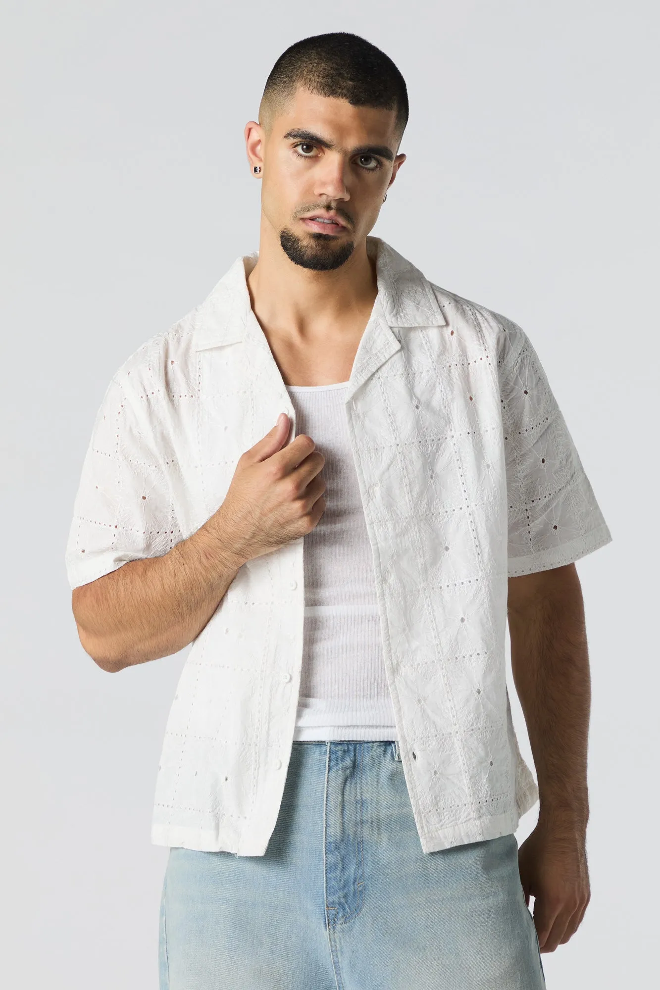 Floral Embroidered Button-Up Top sold by Urban Planet
