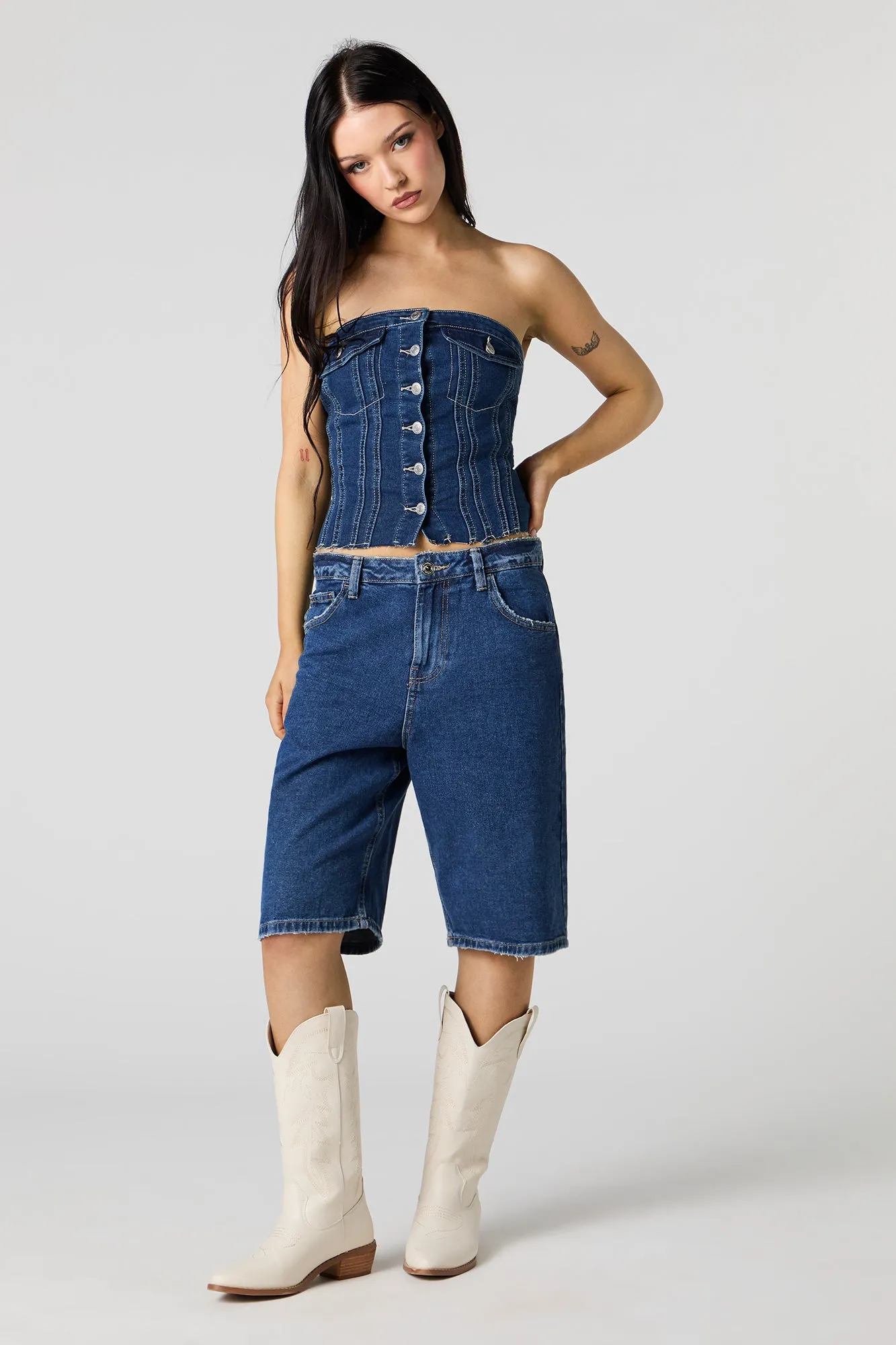 Button Front Denim Tube Top sold by Urban Planet product image thumbnail 3