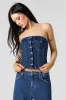 Button Front Denim Tube Top sold by Urban Planet