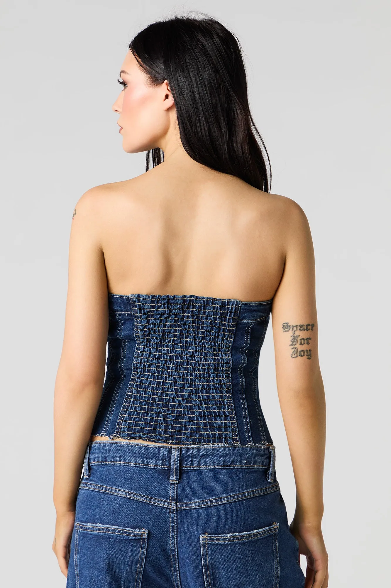 Button Front Denim Tube Top sold by Urban Planet product image thumbnail 2