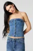 Button Front Denim Tube Top sold by Urban Planet