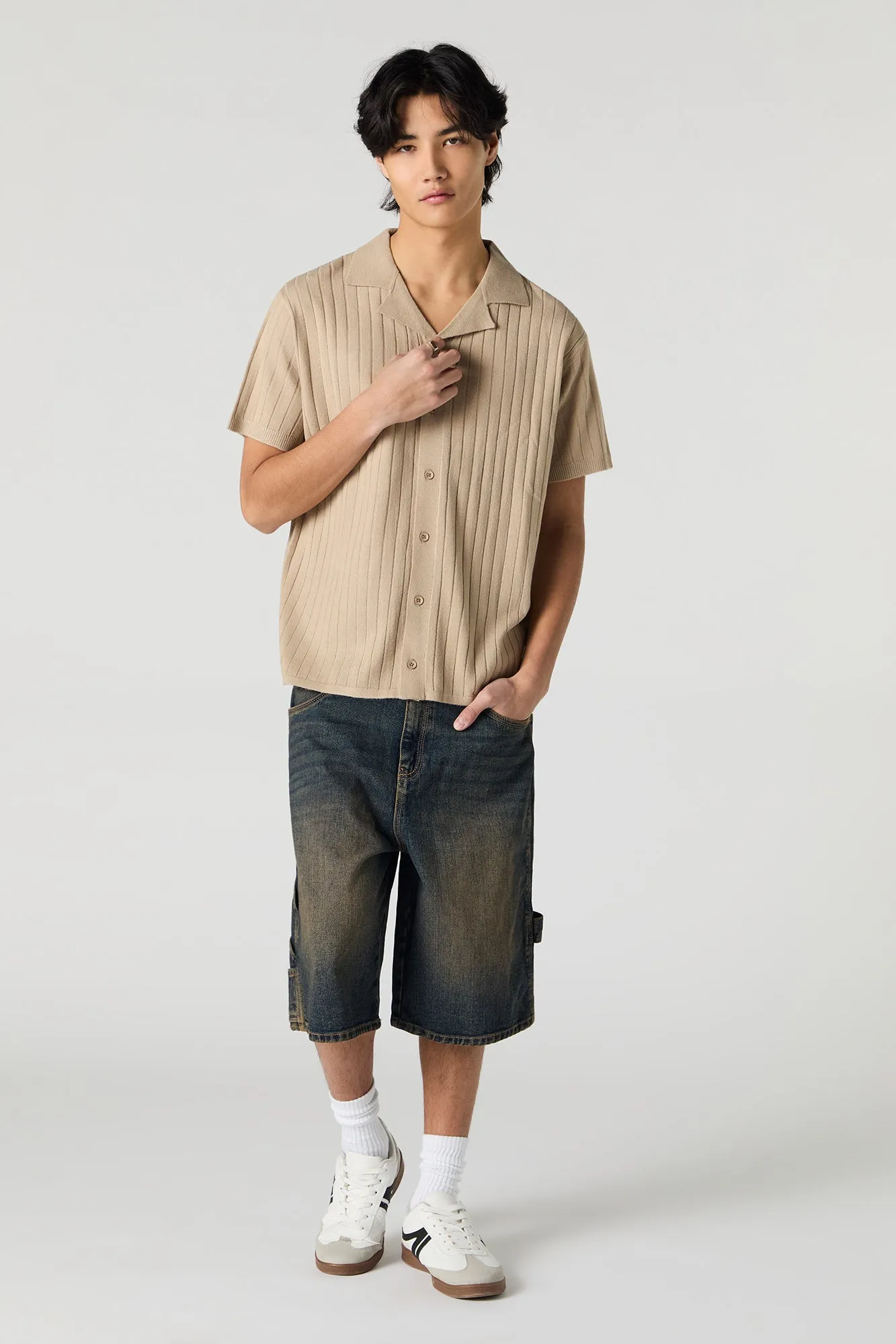 Wide Ribbed Knit Button-Up Top sold by Urban Planet product image thumbnail 3