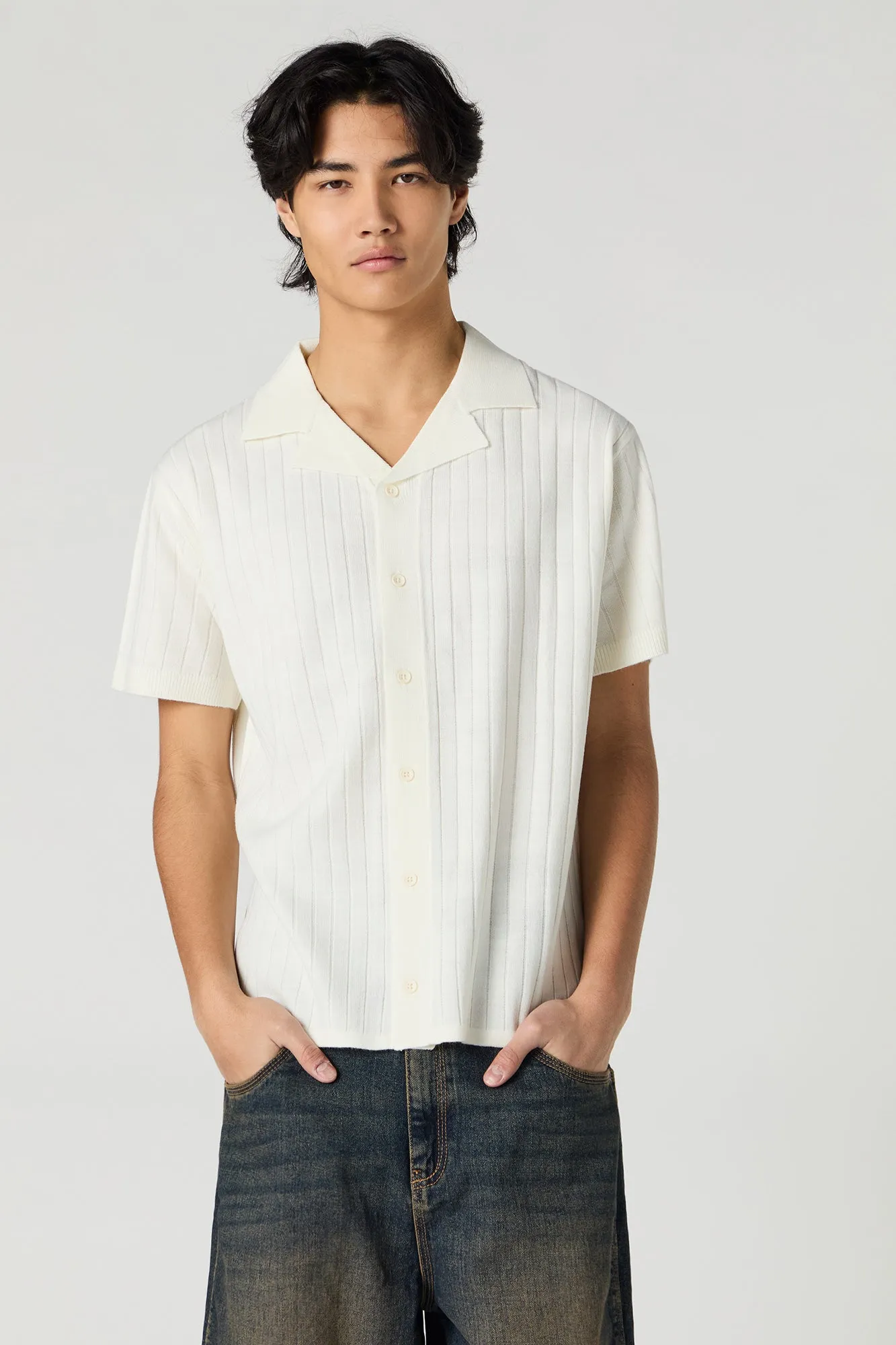 Wide Ribbed Knit Button-Up Top sold by Urban Planet product image thumbnail 4
