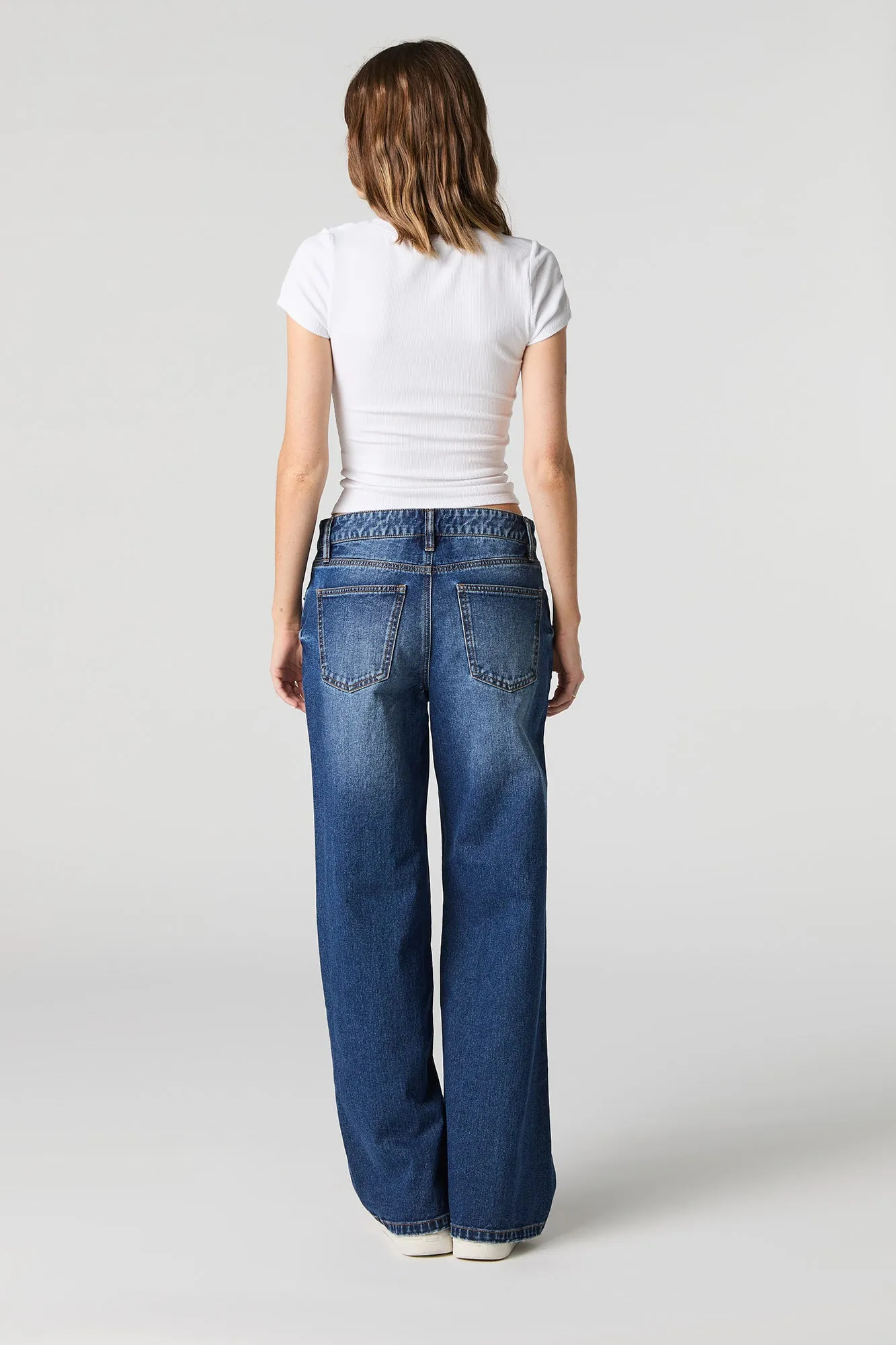 Jean rigide taille basse à jambe large lavé foncé sold by Urban Planet product image thumbnail 3