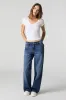 Jean rigide taille basse à jambe large lavé foncé sold by Urban Planet