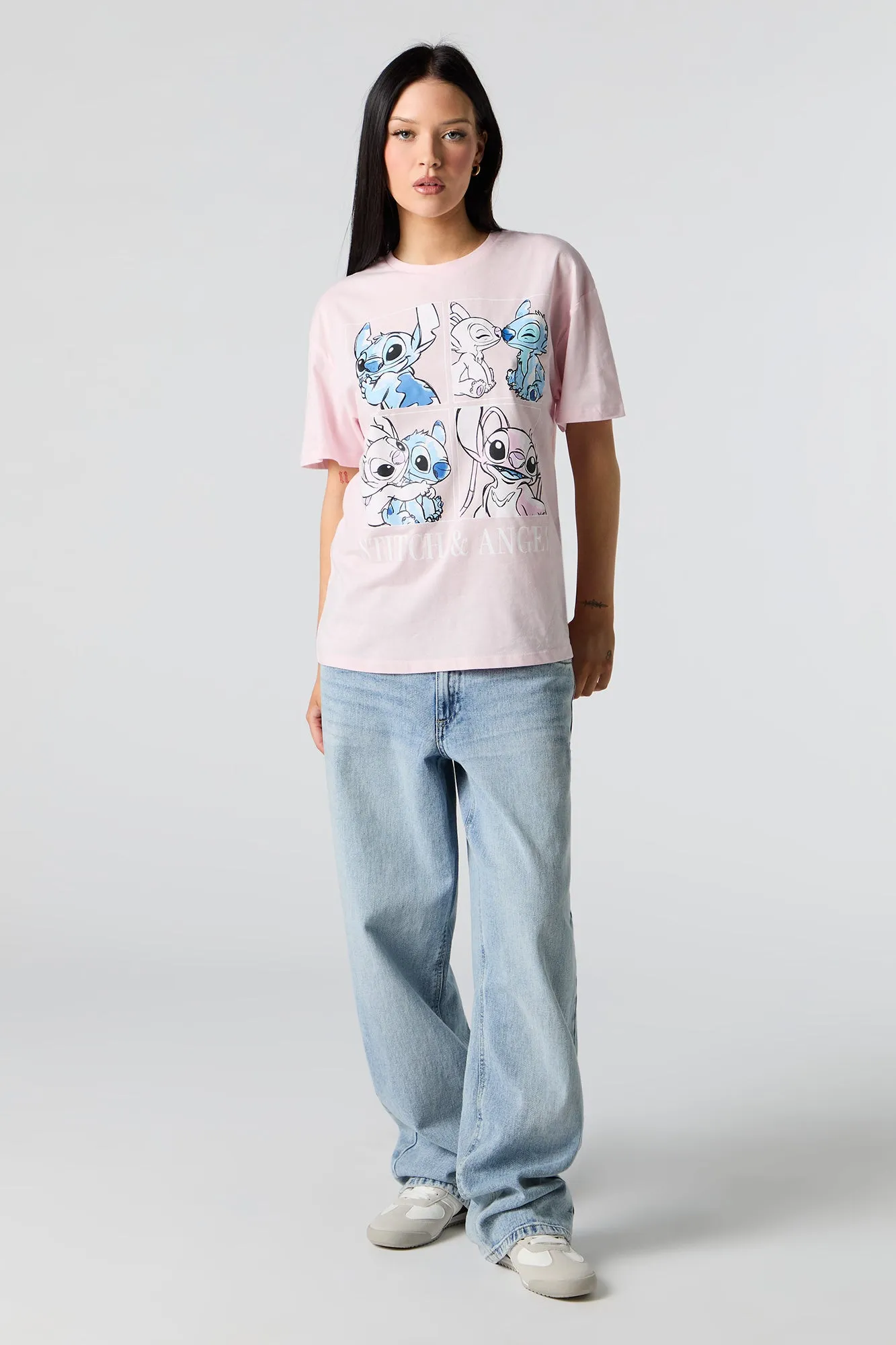 Stitch & Angel Graphic Pink Boyfriend T-Shirt sold by Urban Planet product image thumbnail 3