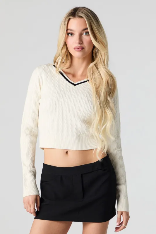 Cable Knit V-Neck Sweater sold by Urban Planet