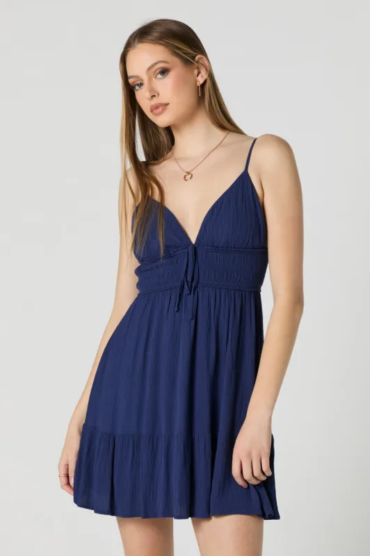 V-Neck Tie Front Tiered Mini Dress sold by Urban Planet