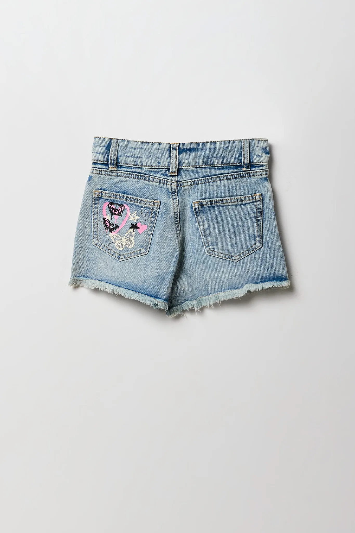 Short en denim à taille haute avec imprimé et pierres du Rhin pour fille sold by Urban Planet