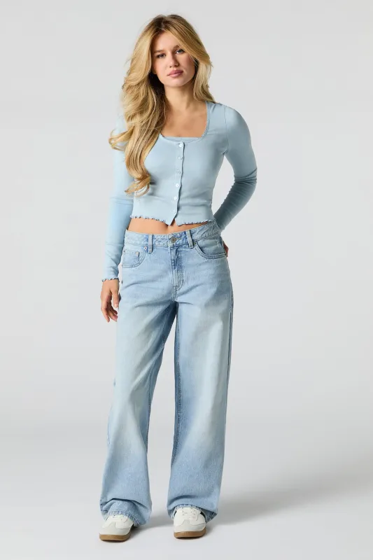 Jean rigide baggy à taille basse délavé pâle sold by Urban Planet