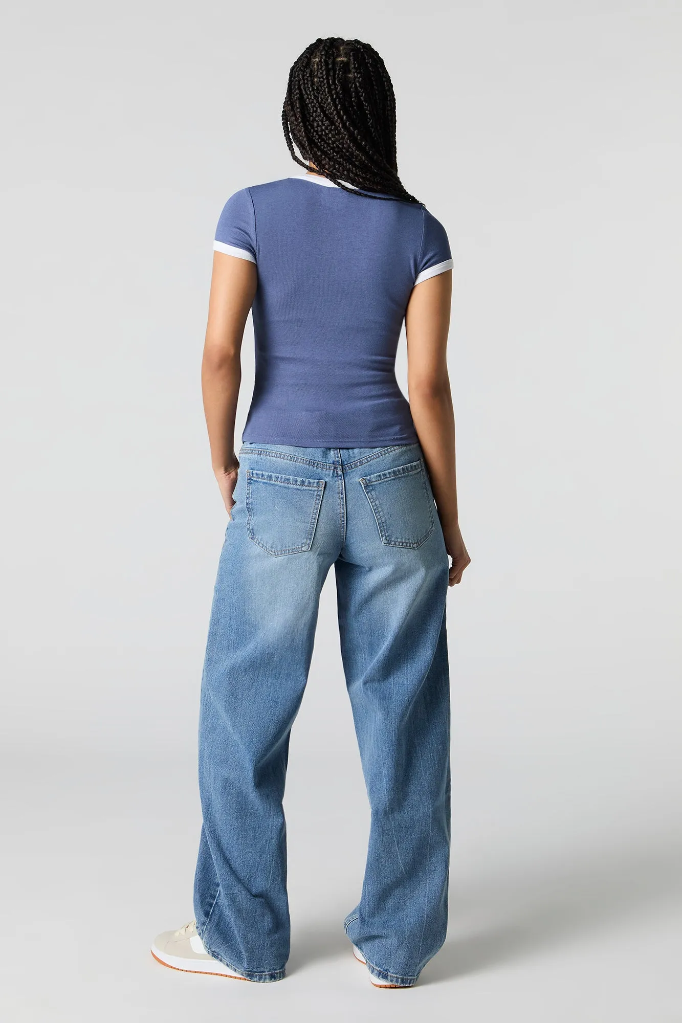 Jean rigide baggy d'aspect usé à taille basse avec poches sold by Urban Planet product image thumbnail 3