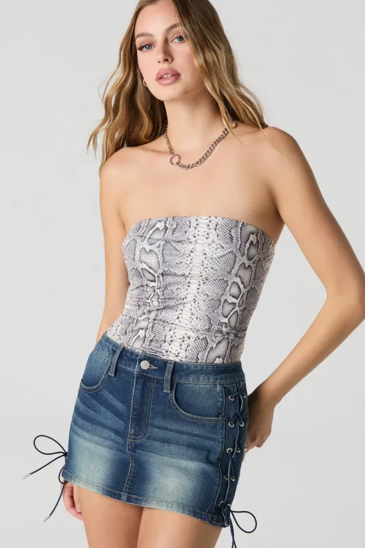 Lace Up Side Denim Mini Skirt sold by Urban Planet