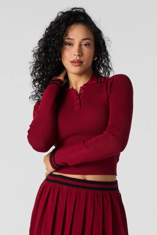 Contrast Knit Long Sleeve Crop Top sold by Urban Planet