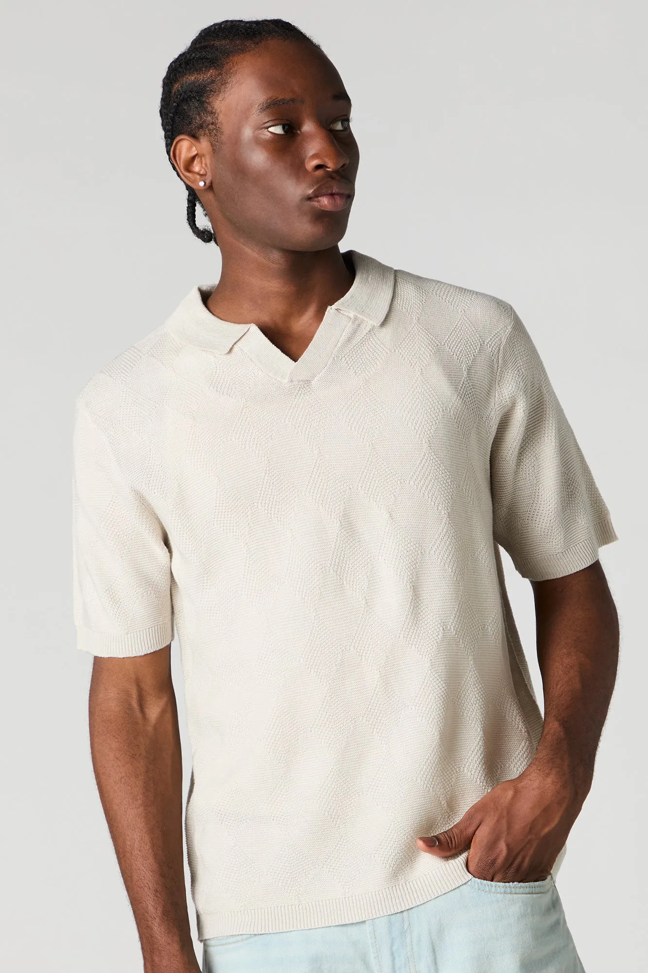 Textured Notched Short Sleeve Top sold by Urban Planet