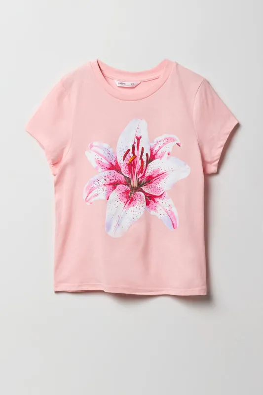 T-shirt à imprimé White & Pink Flower pour filles sold by Urban Planet