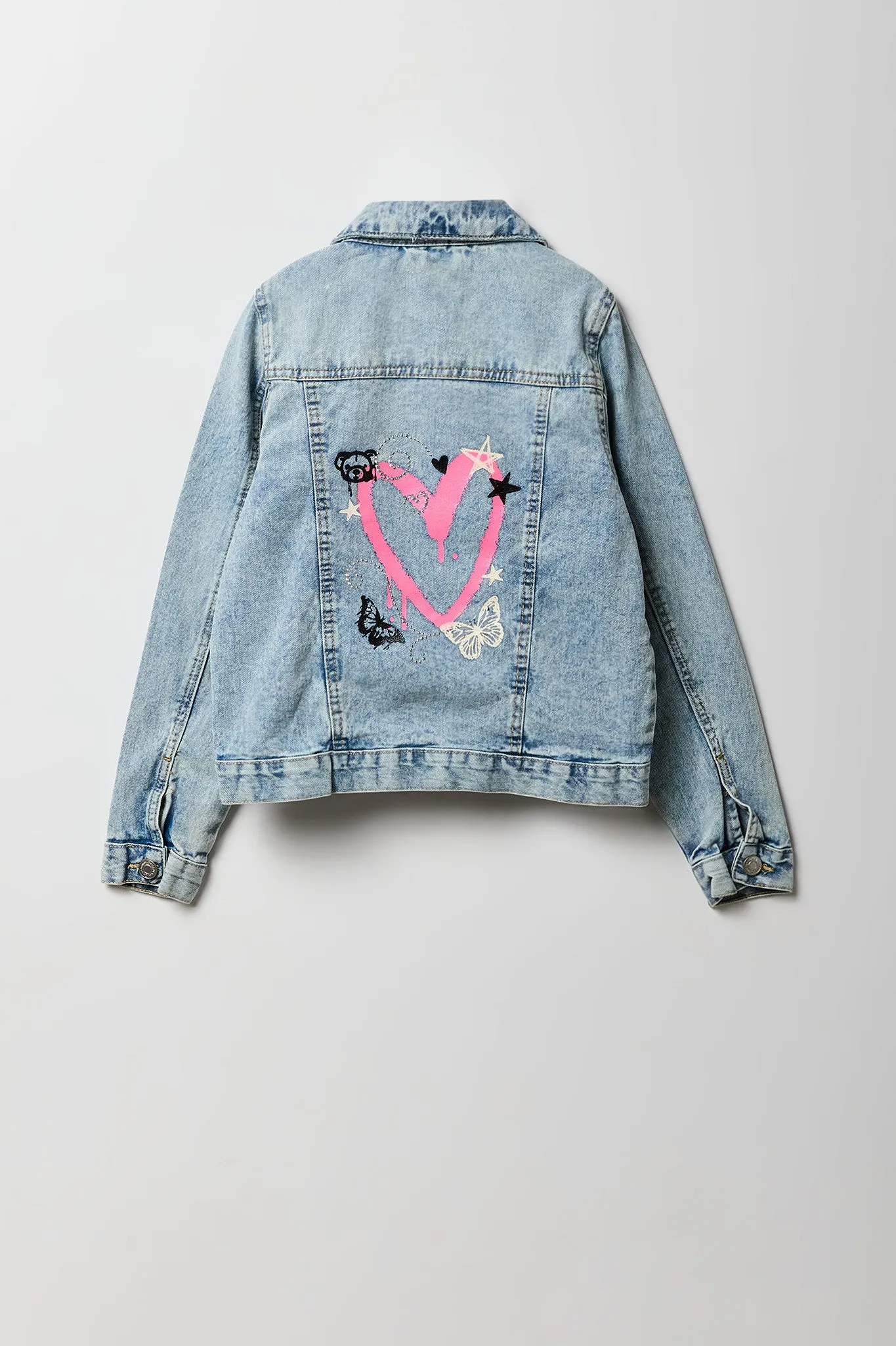 Jacket en denim à imprimé de coeur et orné de pierres du Rhin pour filles sold by Urban Planet