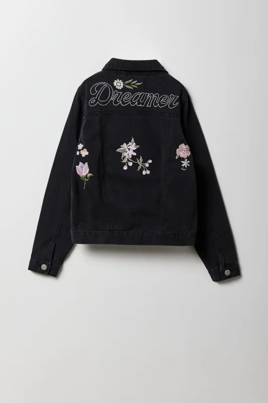 Girls Dreamer Embroidered Denim Jacket sold by Urban Planet