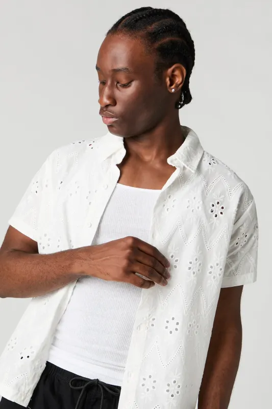 Flower Eyelet Short Sleeve Top sold by Urban Planet