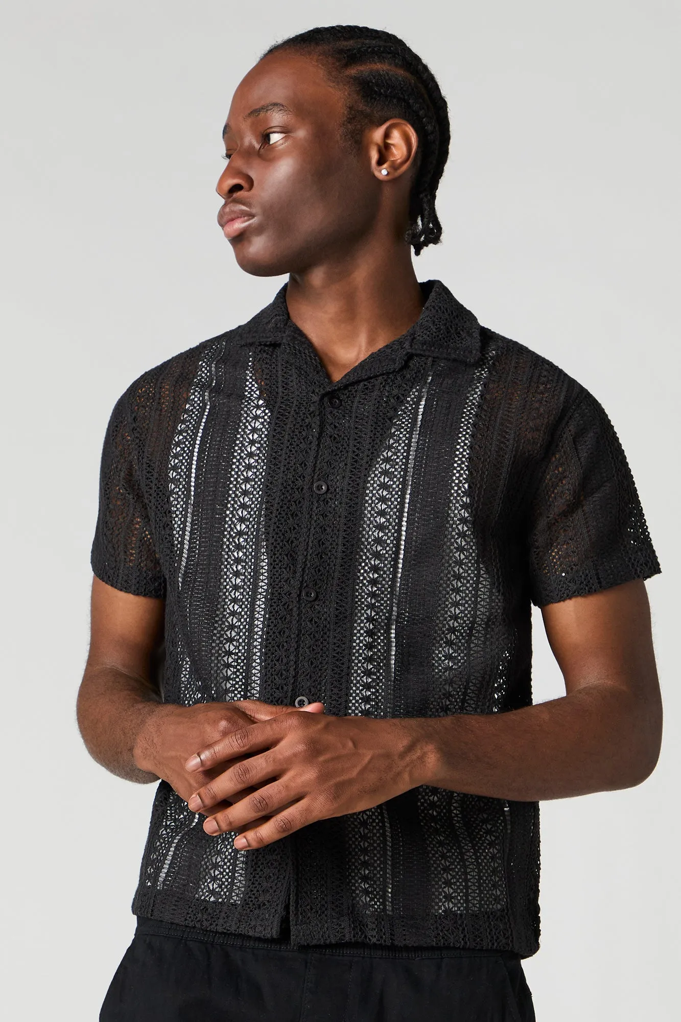 Crochet Button-Up Short Sleeve Top sold by Urban Planet product image thumbnail 4